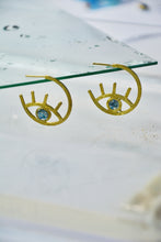 Load image into Gallery viewer, Evil Eye Brass Hoop Earrings