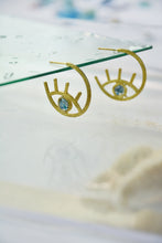 Load image into Gallery viewer, Evil Eye Brass Hoop Earrings
